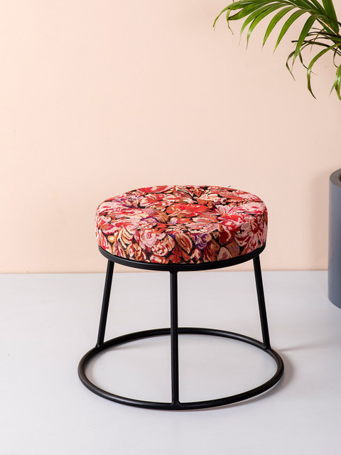 

nestroots Black & Red Floral Metal Ottoman