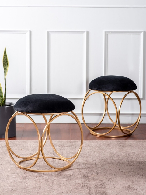 

nestroots Set of 2 Gold-Toned & Black Solid Metal Ottoman