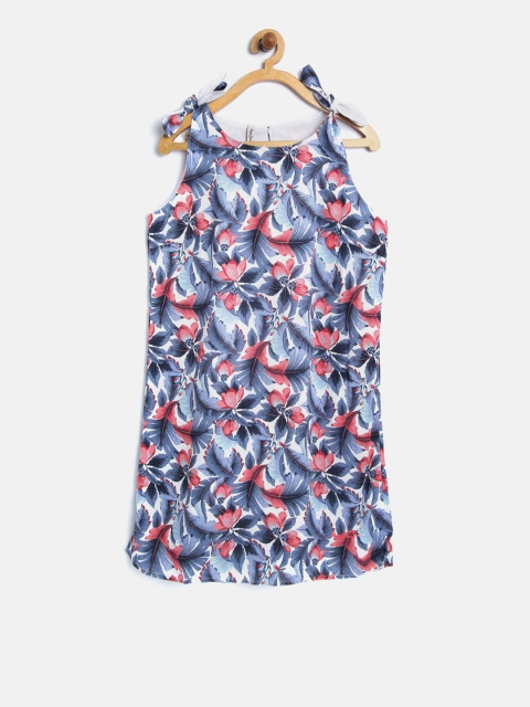 

Pepe Jeans Girls White & Blue Printed A-Line Dress