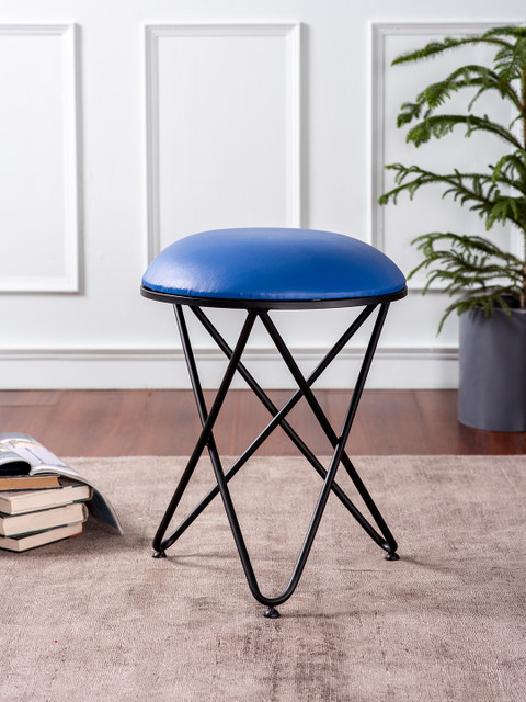 

nestroots Blue & Black Solid Metal Pouffe Ottoman