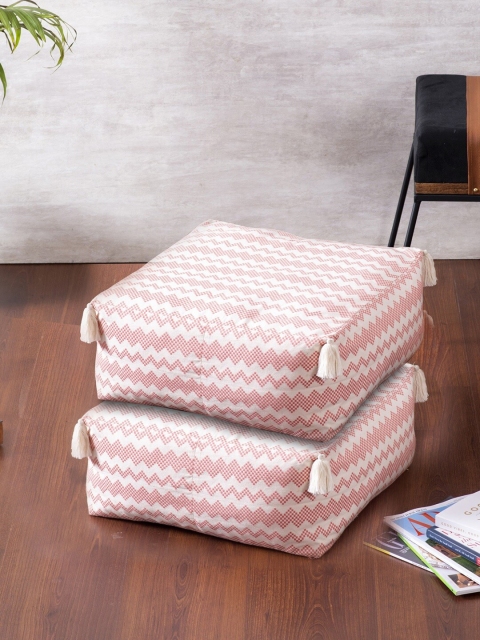 

nestroots Set of 2 Geometric Square Ottoman, Pink