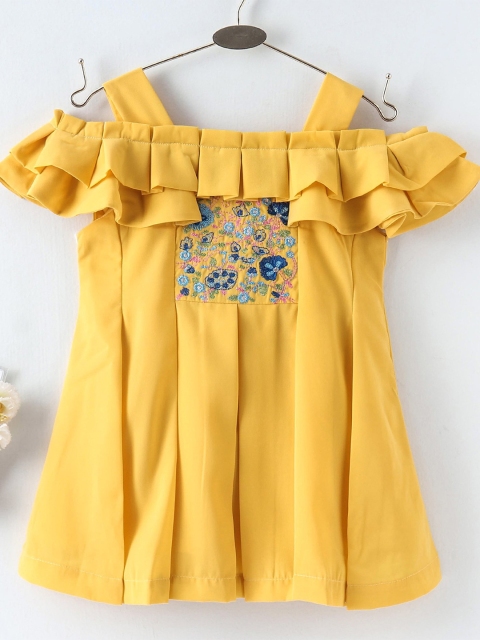

Enfance Girls Yellow Floral Embroidered Cotton Dress