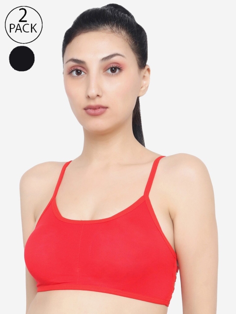 

XOXO Design Pack of 2 Red & Black Cotton Workout Bra