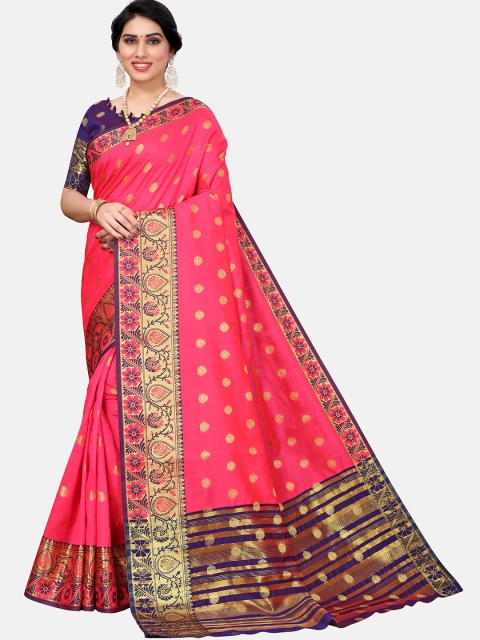 

Yashika Pink & Purple Woven Design Zari Silk Blend Banarasi Saree