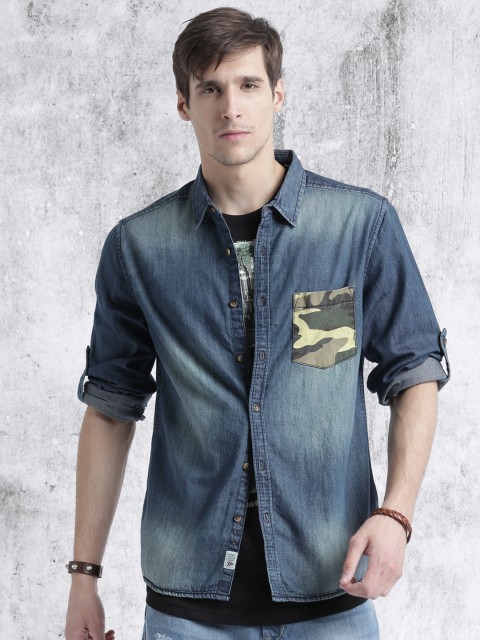 

Roadster Men Blue Faded Casual Shirt