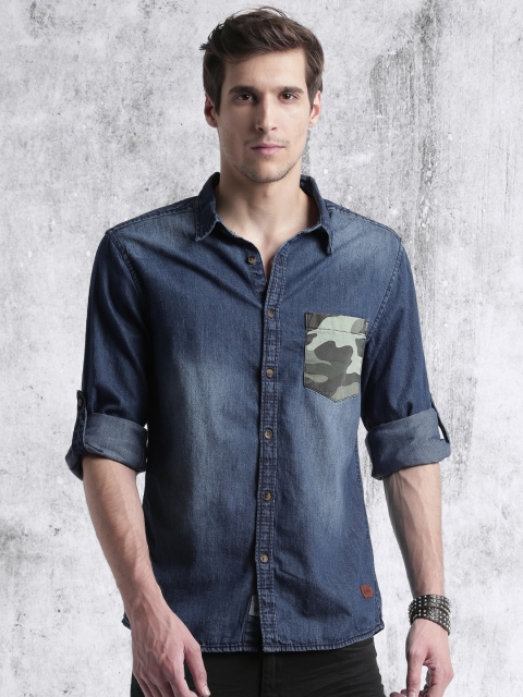 

Roadster Men Blue Solid Denim Regular Fit Casual Shirt