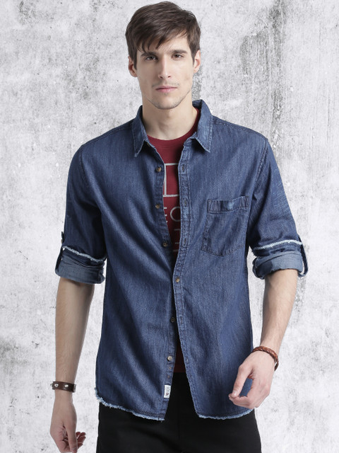

Roadster Men Blue Faded Casual Shirt