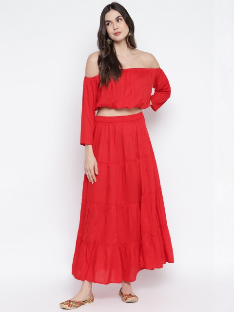 

Aawari Red Off-Shoulder Maxi Dress