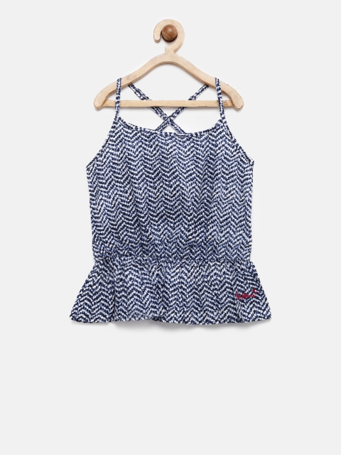 

Pepe Jeans Girls Navy & White Printed Peplum Top, Navy blue