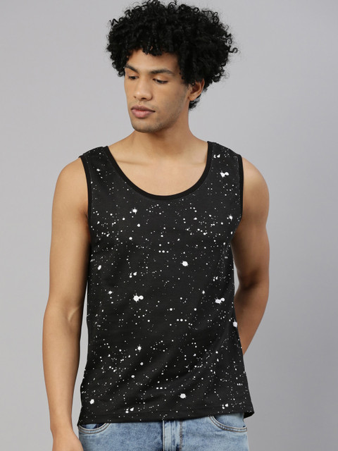 

Kryptic Men Black Printed Cotton Sleeveless T-shirt