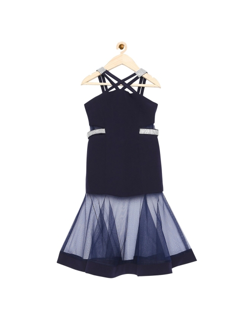 

Actuel Navy Blue Embellished Satin Maxi Dress