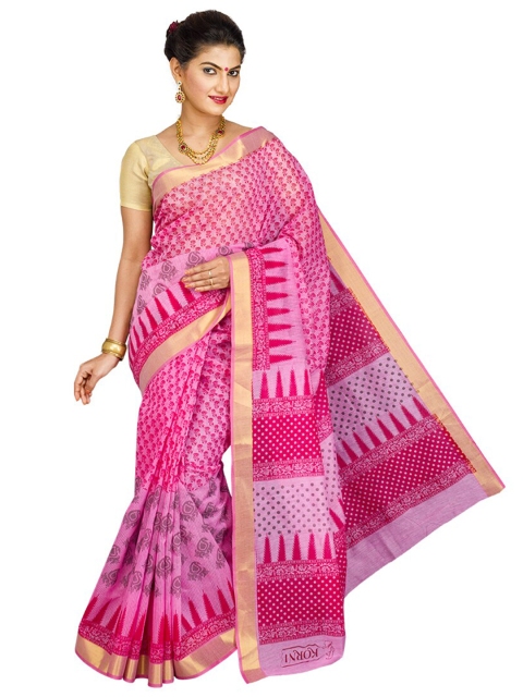 

KALINI Pink & White Ethnic Motifs Gadwal Saree
