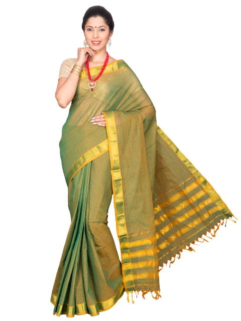 

KALINI Green & Gold-Toned Zari Pure Cotton Mangalagiri Saree