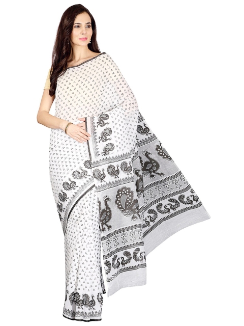 

KALINI White & Black Ethnic Motifs Mangalagiri Saree