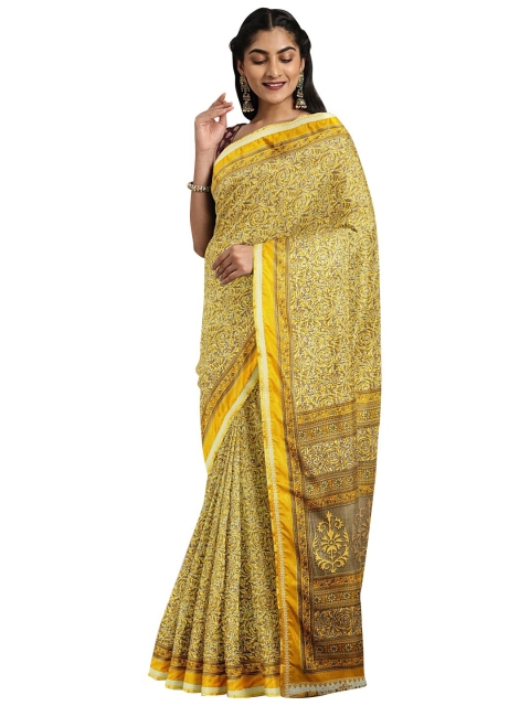 

KALINI Yellow & Gold-Toned Ethnic Motifs Saree