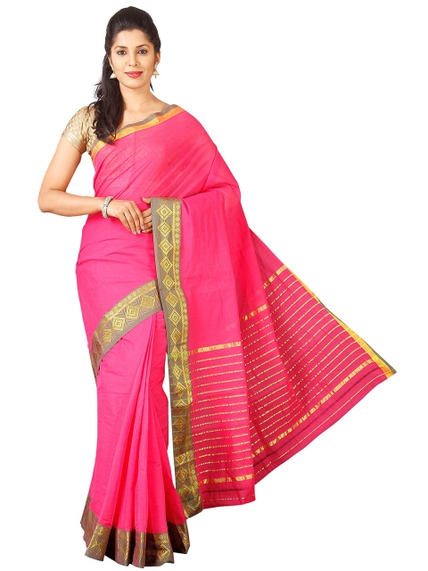 

KALINI Pink & Gold-Toned Zari Pure Cotton Venkatgiri Saree
