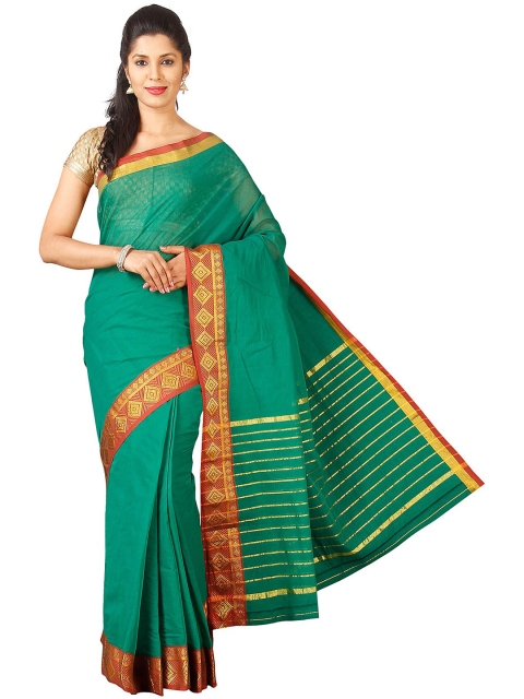 

KALINI Green & Gold-Toned Zari Pure Cotton Venkatgiri Saree