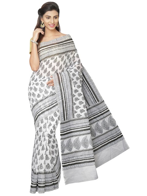 

KALINI White & Black Ethnic Motifs Kasavu Saree