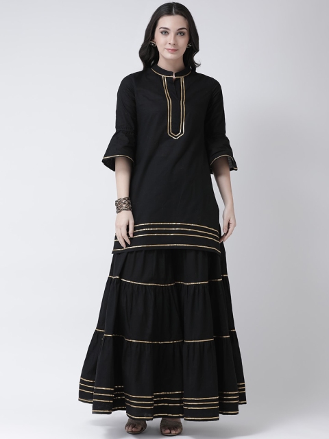 

Castle Lifestyle Women Black Tiered Gotta Patti Pure Cotton Kurti With Sharara