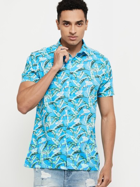 

max Men Blue & White Tropical Printed Casual Shirt