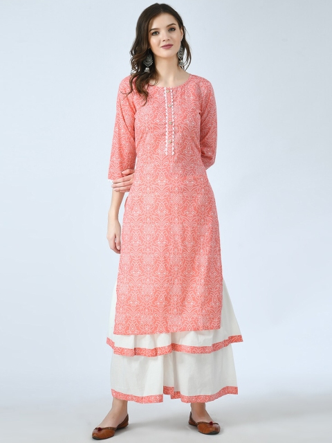 

KALINI Women Blue Printed Angrakha Kurti with Palazzos