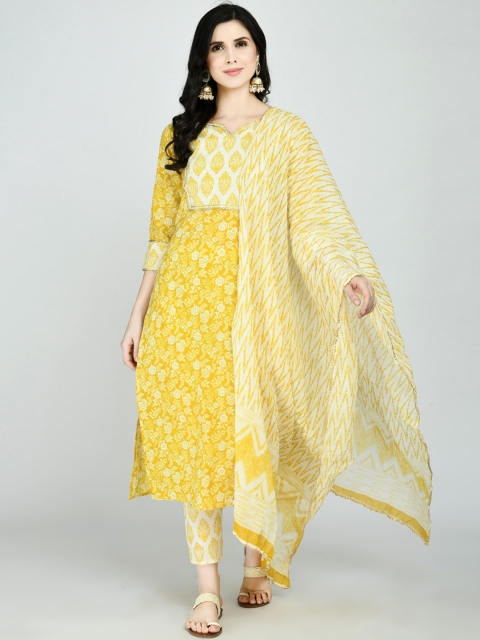 

KALINI Women Yellow Ethnic Motifs Printed Layered Kurta with Sharara & With Dupatta