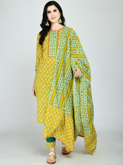 

KALINI Women Yellow Ethnic Motifs Printed Kurti with Trousers