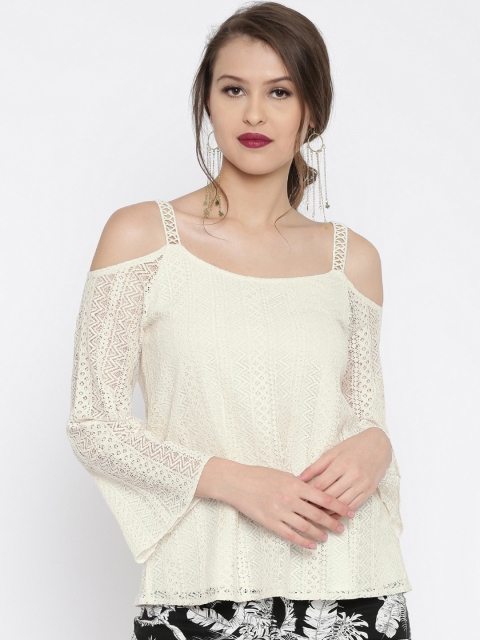 

RARE Women Cream Lace Cold Shoulder Top