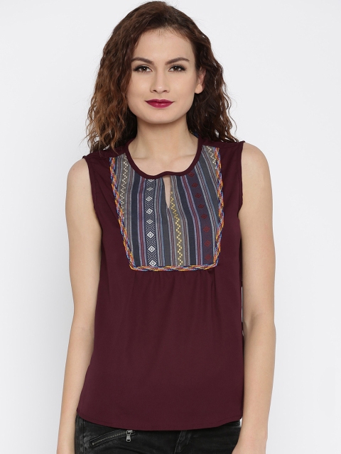 

RARE Women Burgundy Self-Design Regular Top