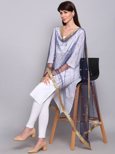 

Miaz Lifestyle Navy Blue & Gold-Toned Dupatta with Gotta Patti