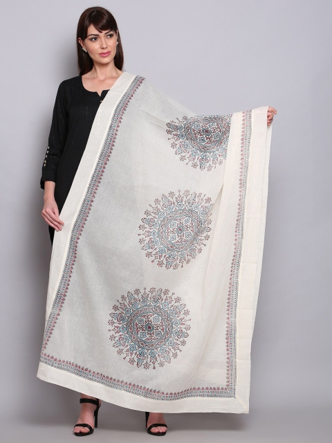 

Miaz Lifestyle Off White & Black Ethnic Motifs Printed Pure Cotton Dupatta
