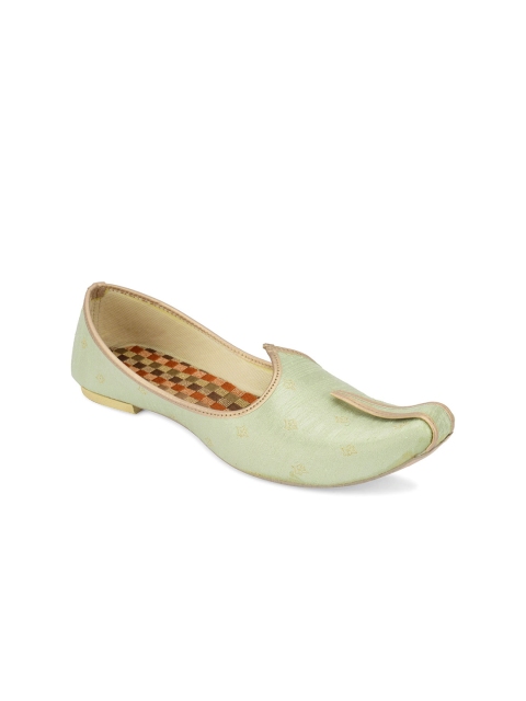 

DESI COLOUR Men Sea Green Woven Design Mojaris