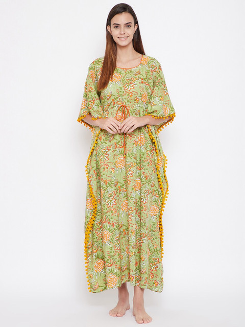 

The Kaftan Company Green Printed Maxi Kaftan Nightdress