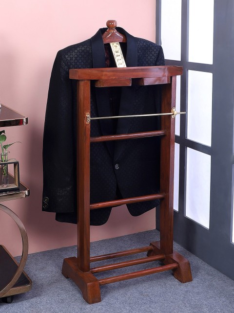 

BEVERLY STUDIO Brown Solid Wooden Coat Hanger with Two Drawers