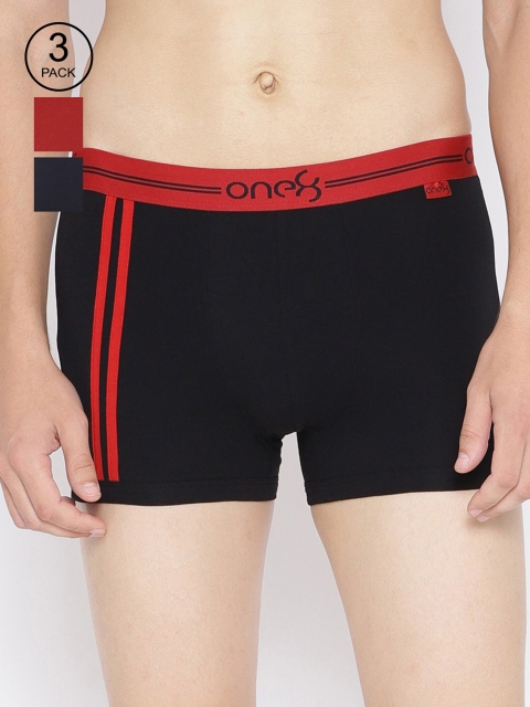 

one8 by Virat Kohli Men Pack of 3 Navy Blue, Black & Red Self-Design Cotton Trunk 206-PO3