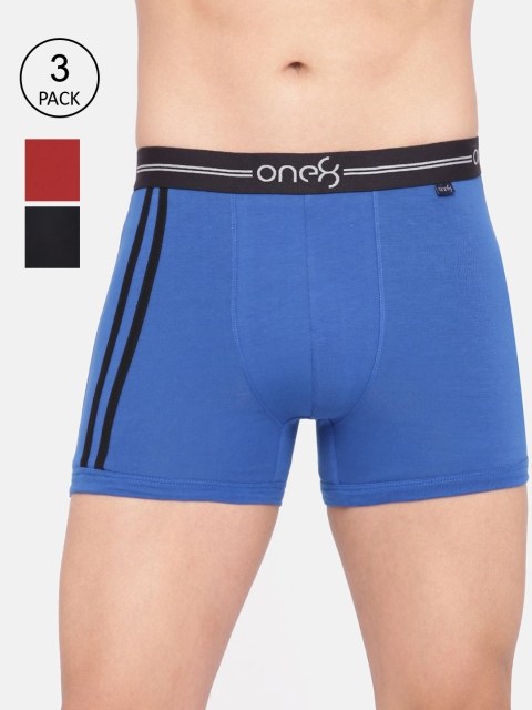 

one8 by Virat Kohli Men Pack Of 3 Solid Cotton Trunks 206-PO3-Black/Brickred/Royal Blue-S