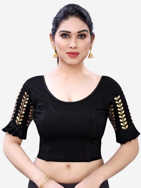 

SIRIL Women Black Embroidered Saree Blouse