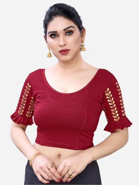 

SIRIL Women Maroon & Golden Embroidered Saree Blouse