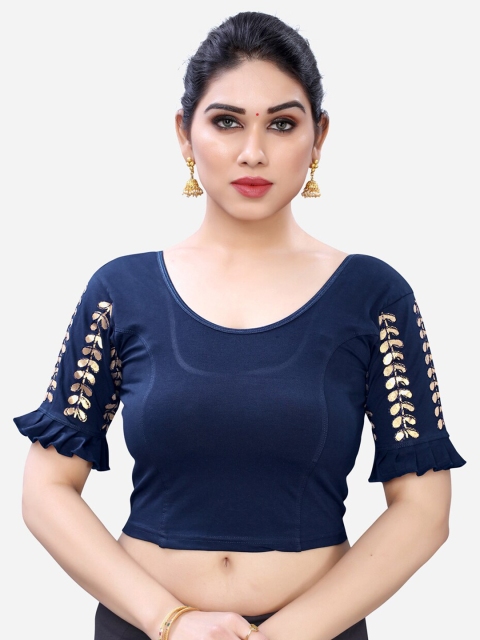 

SIRIL Women Maroon & Golden Embroidered Saree Blouse, Navy blue