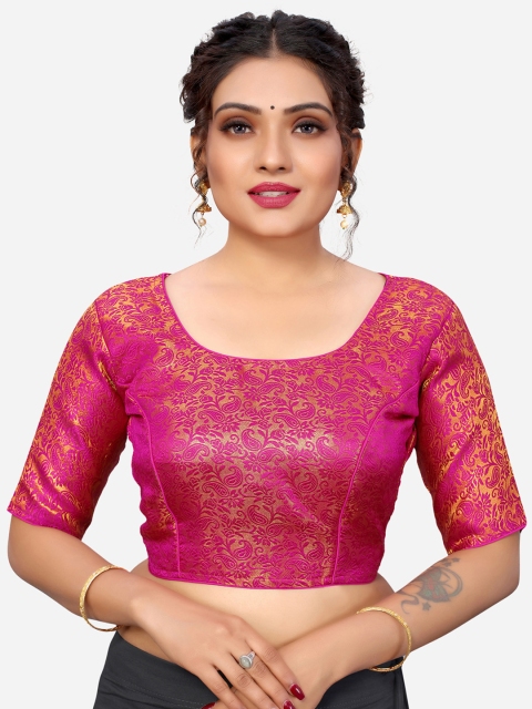 

SIRIL Women Pink & Gold Woven Design Readymade Saree Blouse