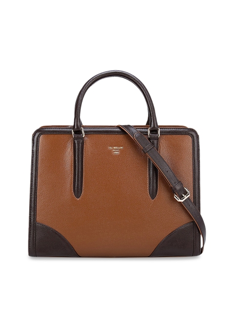 

Da Milano Women Brown & Tan Colourblocked Structured Handheld Bag