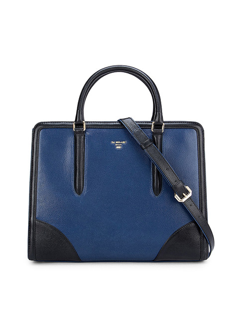 

Da Milano Blue Colourblocked Leather Structured Handheld Bag