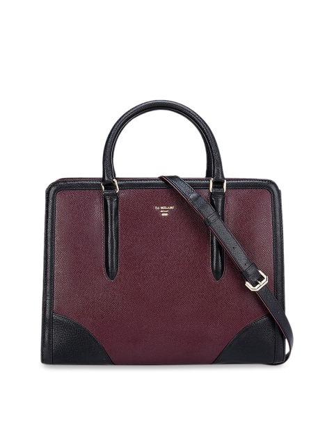 

Da Milano Burgundy Textured Leather Structured Handheld Bag