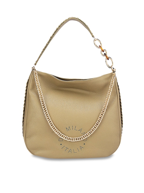 

Da Milano Olive Green Leather Structured Hobo Bag