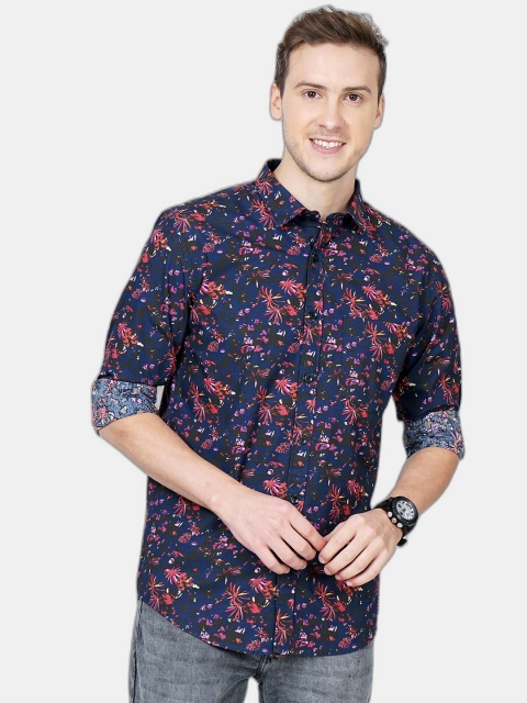 

SORATIA Men Blue Slim Fit Floral Printed Cotton Casual Shirt