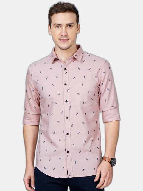 

SORATIA Men Pink Slim Fit Printed Cotton Casual Shirt