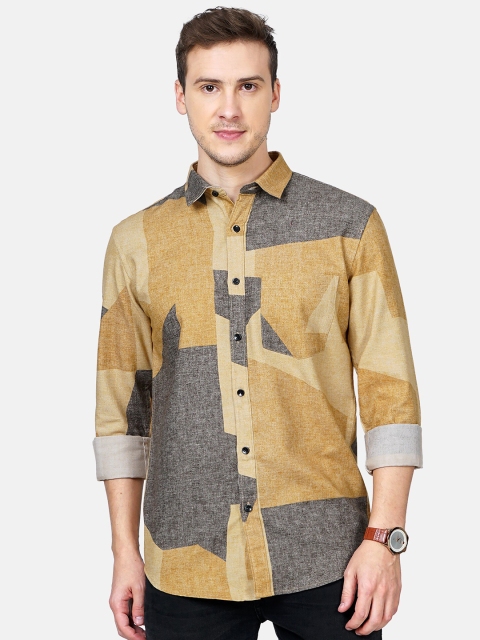 

SORATIA Men Yellow & Grey Slim Fit Printed Casual Shirt