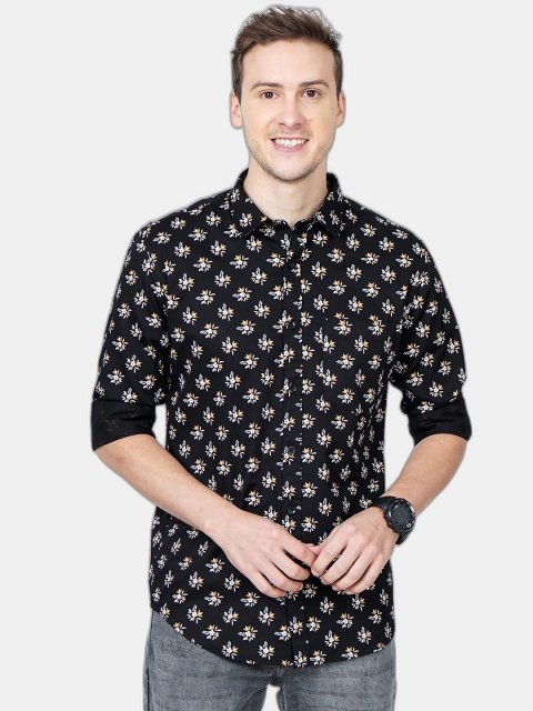 

SORATIA Men Black Slim Fit Floral Printed Cotton Casual Shirt