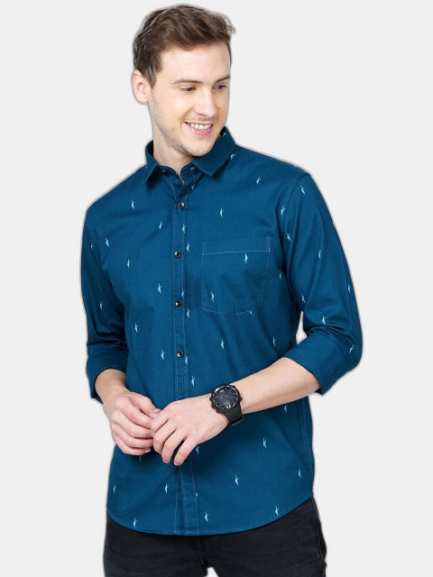 

SORATIA Men Blue Slim Fit Printed Cotton Casual Shirt