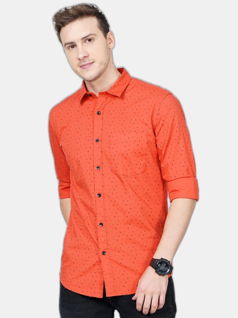 

SORATIA Men Orange Slim Fit Micro Ditsy Printed Cotton Casual Shirt